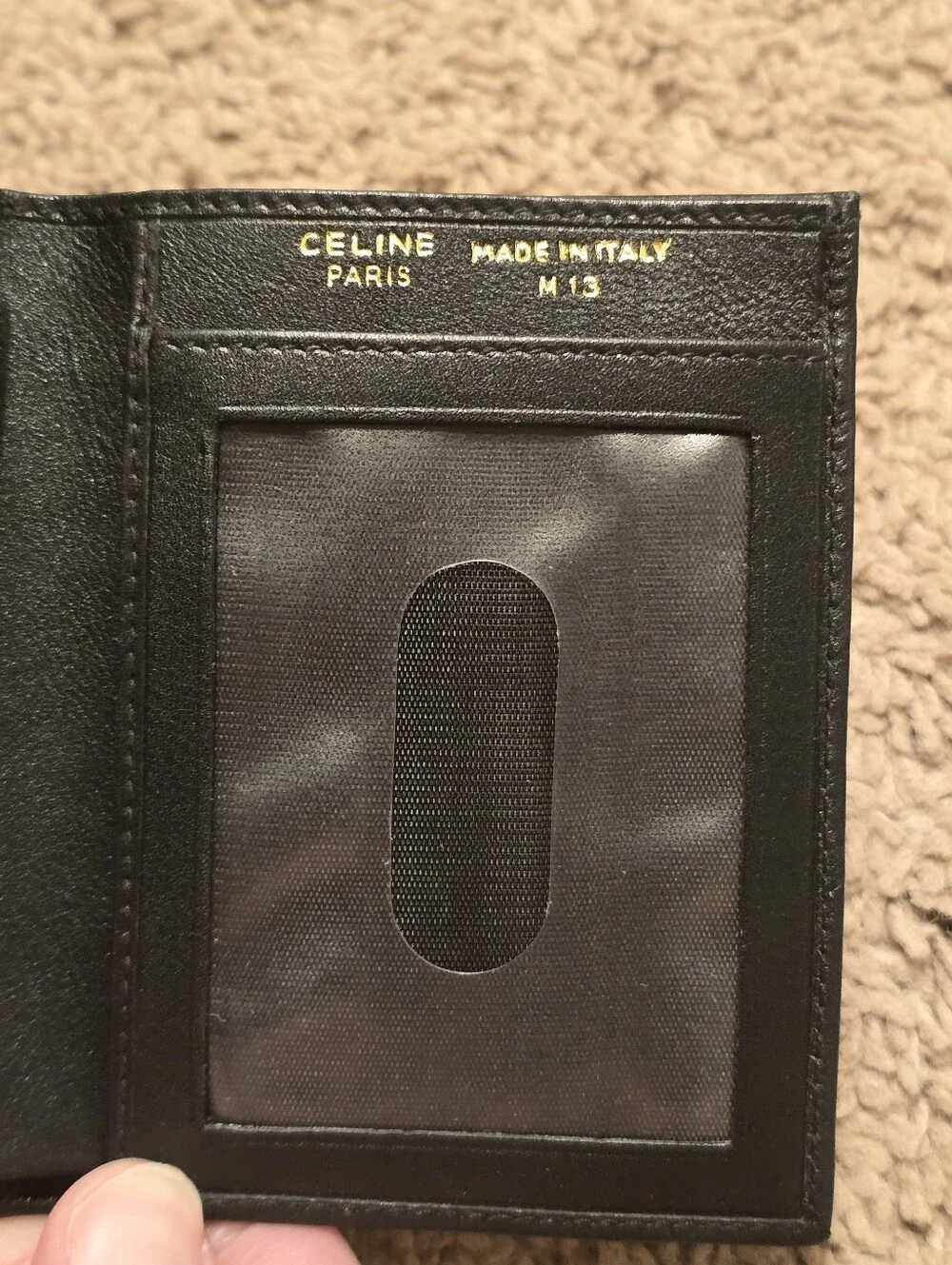 Vintage Celine Black Grained Leather Bi-Fold Wallet / Passcase M13